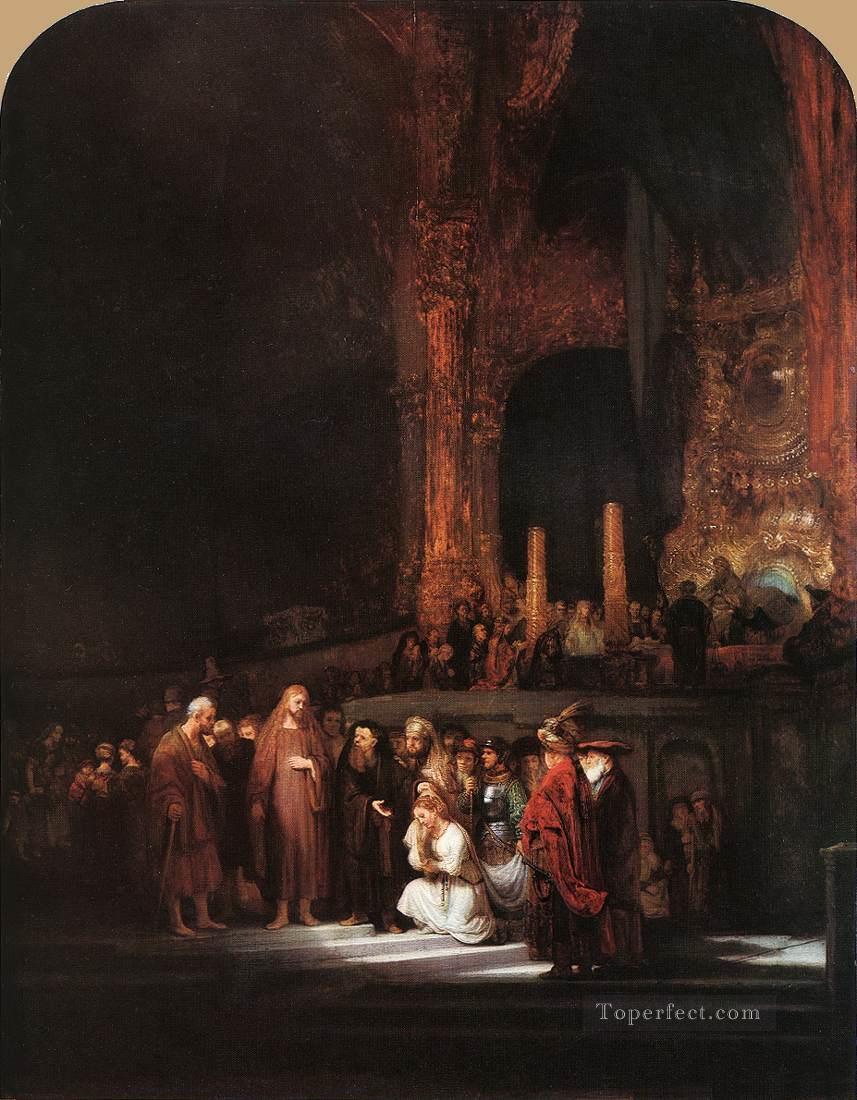 Cristo y la mujer sorprendida en adulterio Rembrandt Pintura al óleo